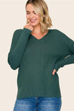 Vneck Center Seam Waffle Sweater Forest