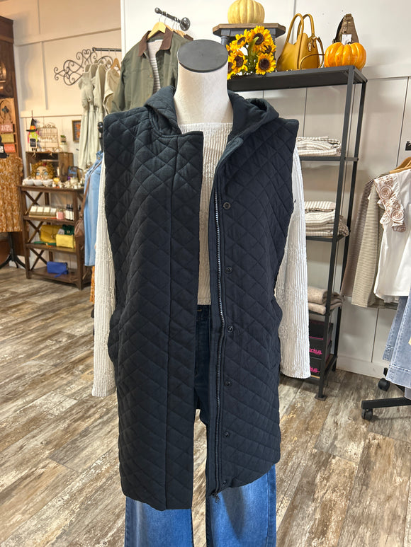 Longline Quilted Vest Blk