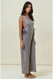 Soft Striped Overalls w/ Side Ribbon Tie Brown