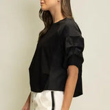 Tiered Slv Knit Top Blk