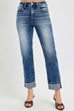Tummy Control High Rise Crop Straight Cuff Jean