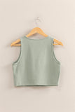 V-Neck 3 Button Knit Tank Sage Grn