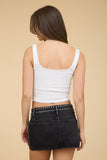 Square Neck Mock Button Crop Top White