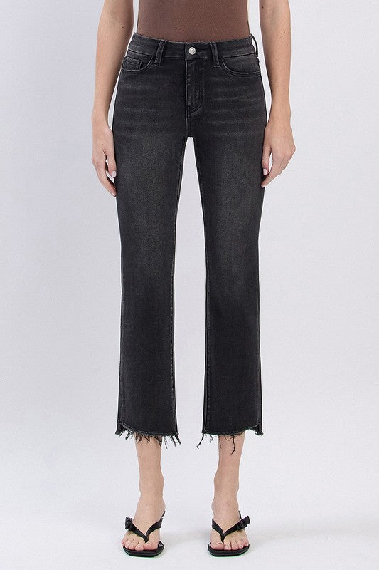 High Rise Slim Straight Blk Denim