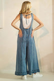 Washed Wide Leg Overalls Blue