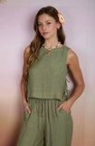 Textured Side Tie Crop Top Olive