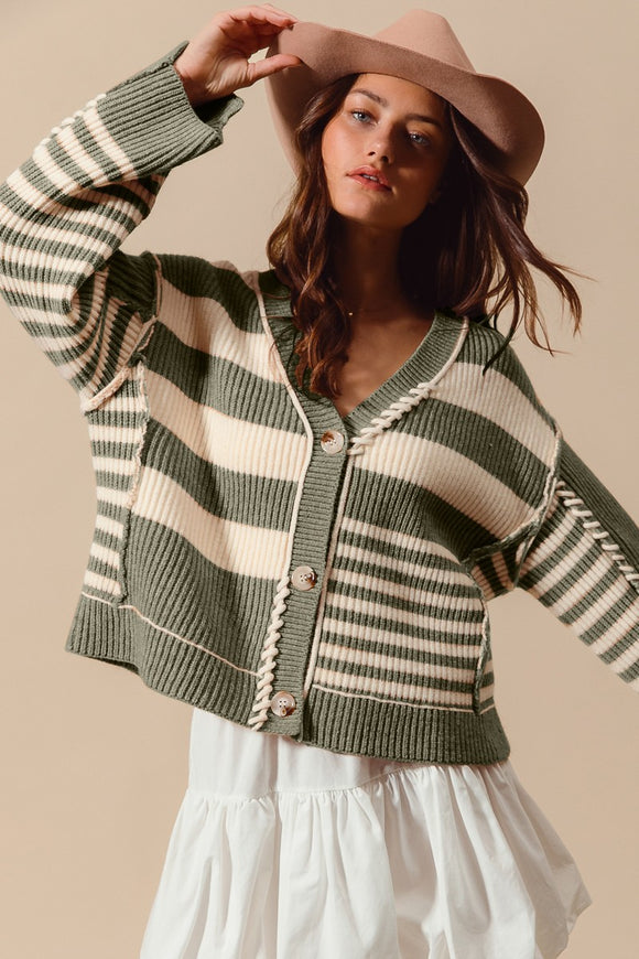 Multi Stripe Button Cardigan