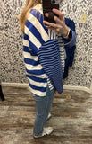 Colorblock Stripe Front Seam L/S Top Blue