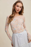 Floral Print Mesh Fitted L/S Top Blush