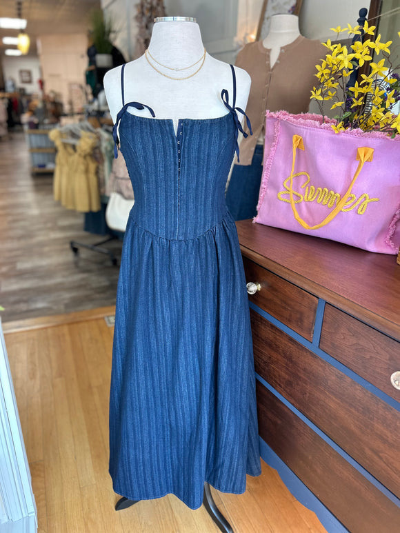 Stripe Denim Corset Midi Dress