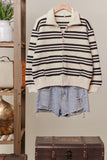 Heavy Zip Up Sweater Blk/Cream Stripes