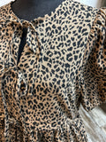 Leopard Puff Slv Tie Front Dress