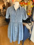 Washed Denim Button Down Dress w/ Collar