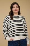Plus Stripe Front Seam L/S Sweater Cream/Blk