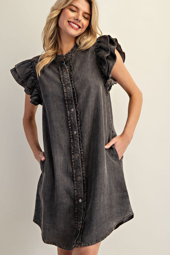 Snow Washed Denim Dress Ash BLk