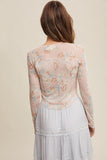Floral Print Mesh Fitted L/S Top Blush