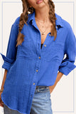 Soft Crinkled Gauze Button Down Shirt Blue