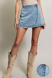 Stone Washed Wrap Mini Skirt Denim