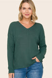 Vneck Center Seam Waffle Sweater Forest