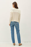 Stripe Sweater w/ Drop Shoulder Raw Seam Taupe