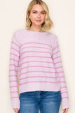 Stripe Crewneck Lightweight Sweater Pink