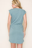 Drawstring Waist S/S French Terry Dress Dk. Sage