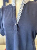 Pinstripe Ruffle Collar Top Navy