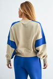 Contrast Edge Crop Sweatshirt Blue