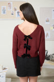 Burgundy Sweater w/ Back Velvet Bow Detail