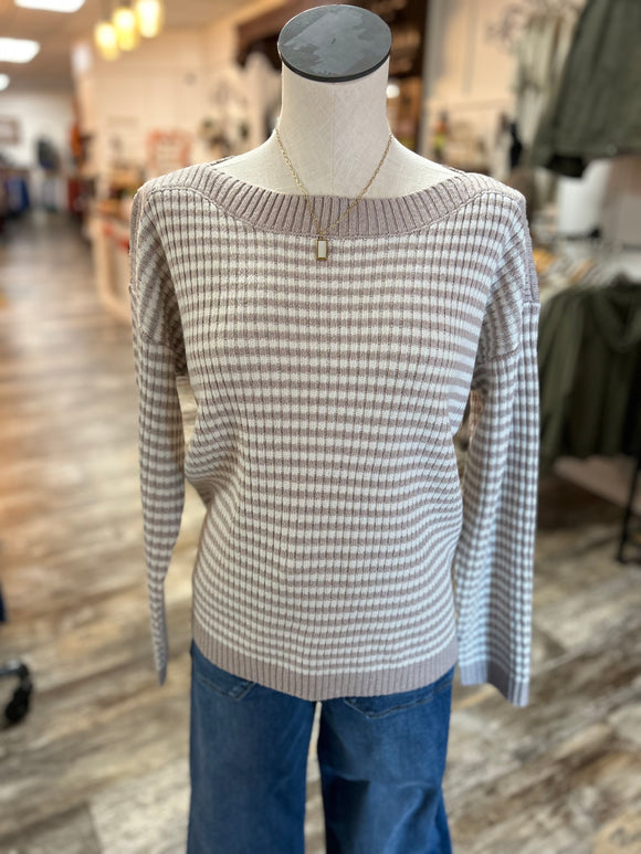 Boat Neck L/S Ribbed Sweater  Oatmeal