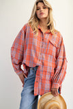 Mineral Washed Plaid shirt Coral