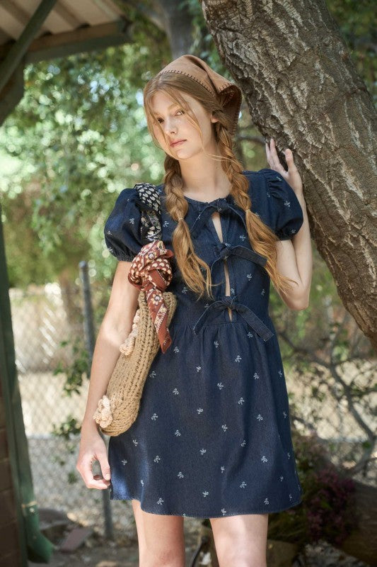 Denim Front Tie Bow Dress