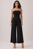 Tube Top Shirred Palazzo Romper Blk