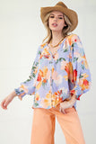 3/4 Slv Floral Blouse Iris