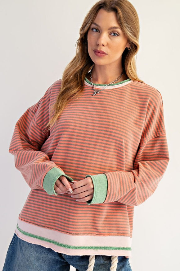 Mineral Washed L/S Striped Terry Knit