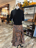 Mixed Print Ruffle Midi Skirt
