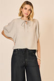 Plus Striped Top w/ Neck Tie Detail Off White