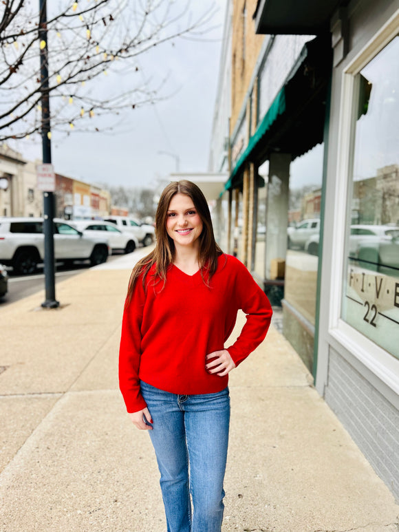 Solid Vneck Sweater Red