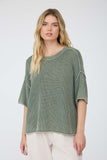 Washed Raw Edge S/S Sweater Olive