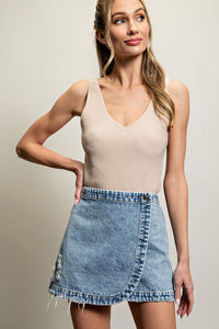 Stone Washed Wrap Mini Skirt Denim