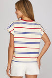 Drop Slv Striped Round Neck Top Cream
