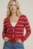 Bow Tow Front Striped Sweater Red/Ivory