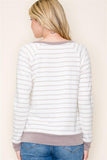 Crew Neck L/S Stripe Top Ivory/Taupe