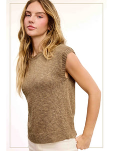 Loose Fit Sleeveless Rib Crewneck Top Peanut