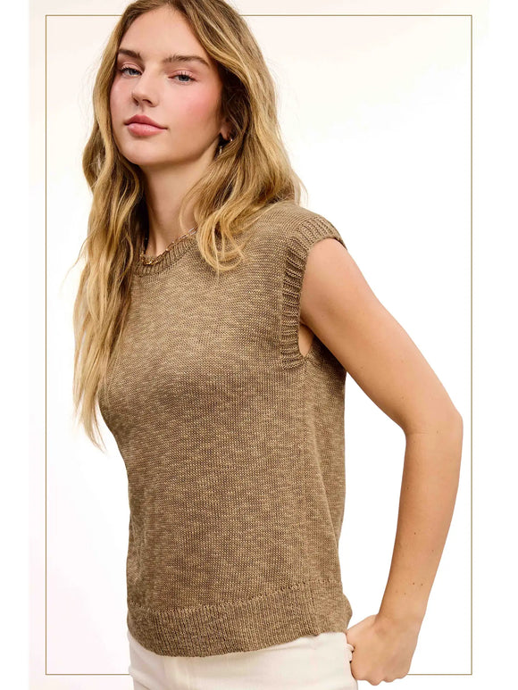 Loose Fit Sleeveless Rib Crewneck Top Peanut