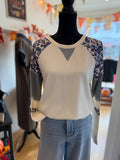 Floral Print Raglan Waffle Top Blue
