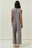 Soft Striped Overalls w/ Side Ribbon Tie Brown