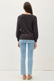 3/4 Slv Raglan Sweater Ribbed Neckline Charcoal