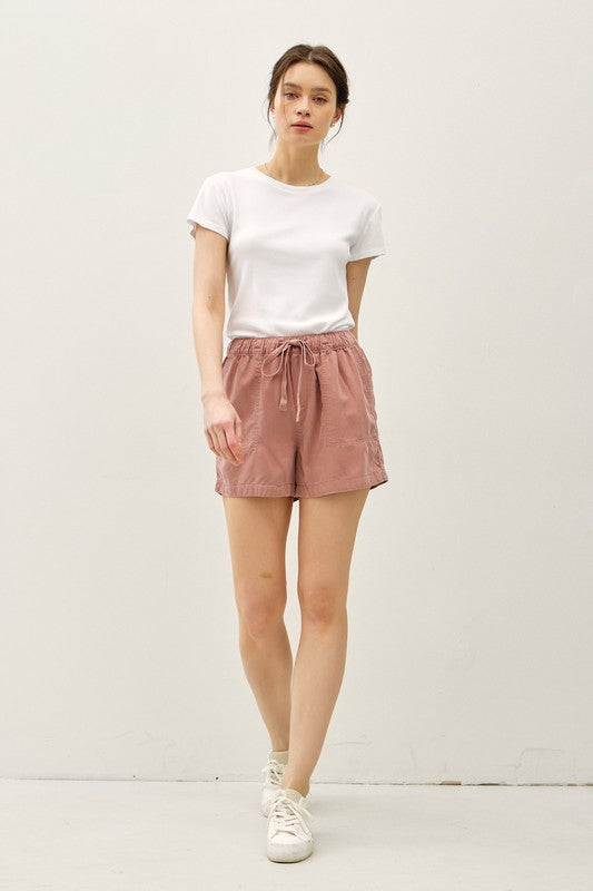 Classic Tencel Shorts Pockets/Elastic Waist Mauve