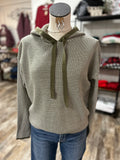 Waffle Texture Stripe Hoodie Olive